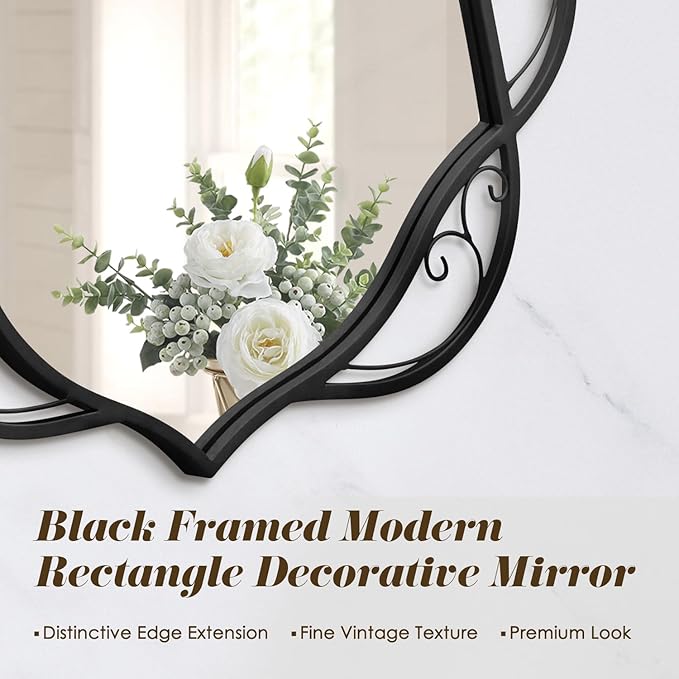 Bathroom Black Wall Mirror: 24"x48" Modern Large Mirror for Wall - Vertical or Horizontal Hanging - Home Decor for Living Room/Entryway/Fireplace/Hallway