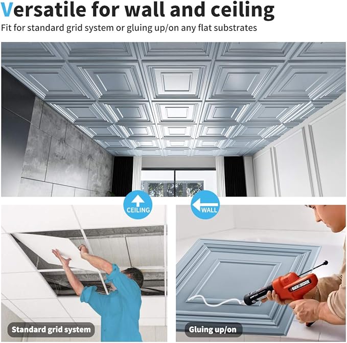 Art3d 24" x 24" (Pack Of 12) Wall Panel Square, Gray