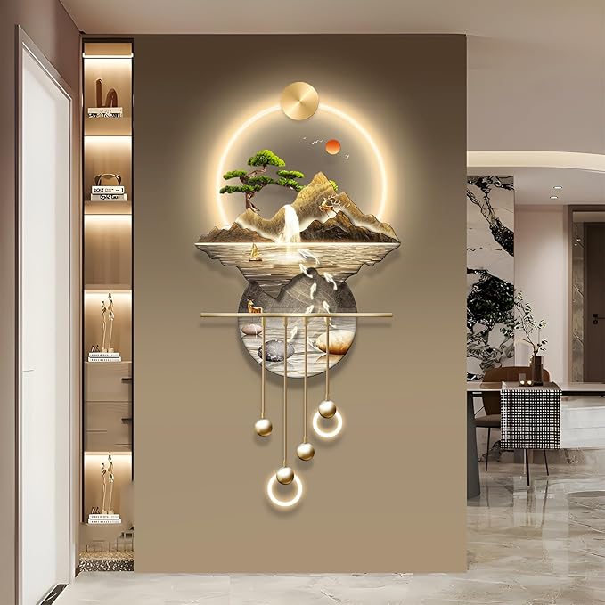 LED Light Decor Wall Art, 3D Art Wall Decor with Light, Decors Walls Sculptures Large 3D Art, Decors Walls Sculptures Lighting Modern, Plug-in Power Supply, Gold F, 23x53IN