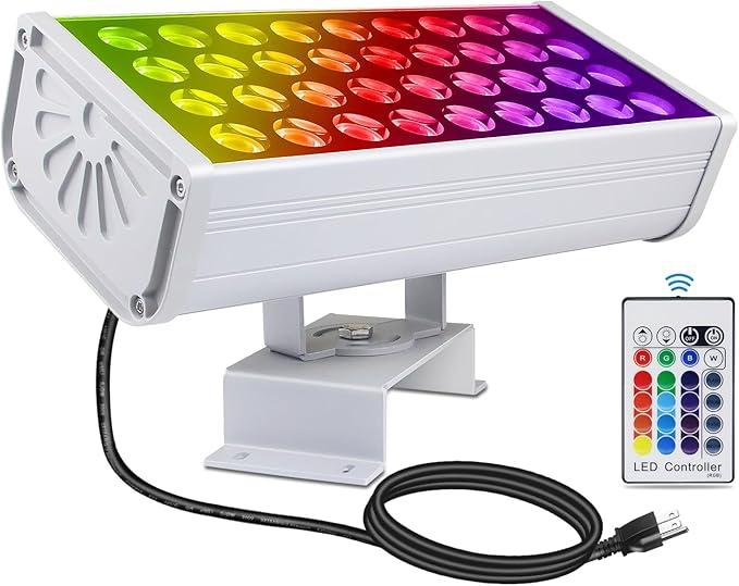 LED Wall Washer Lights RGBW 5000K Color Changing with RF Remote, Dimmable 144W Flood Lights for Church, Bridge, Hotel, Yard, Party, Wedding, Building Wall Decorations