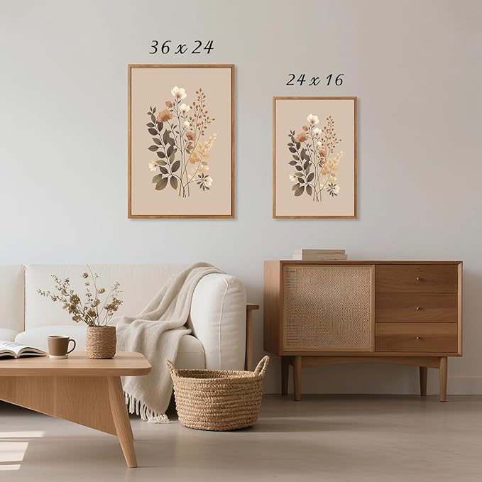CHDITB Botanical Flower Framed Canvas Wall Art Set, Nature Wildflower Wall Decor, Boho Floral Art Antique Wall Painting, Vintage Dining Room Art Prints for Living Room, Bedroom, Office 24"x36"x3