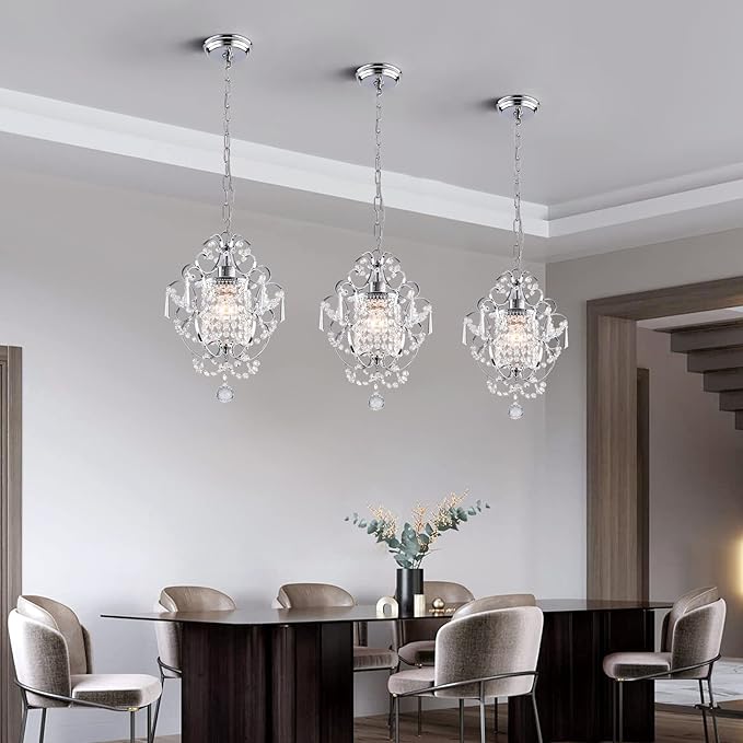 Mini Chandelier Light Fixture,Modern Chrome Crystal Ceiling Light Fixtures 1 Light Small Chandeliers for Bathroom,Farmhouse Pendant Lighting for Girls Room Dining Room Closet Kitchen Island