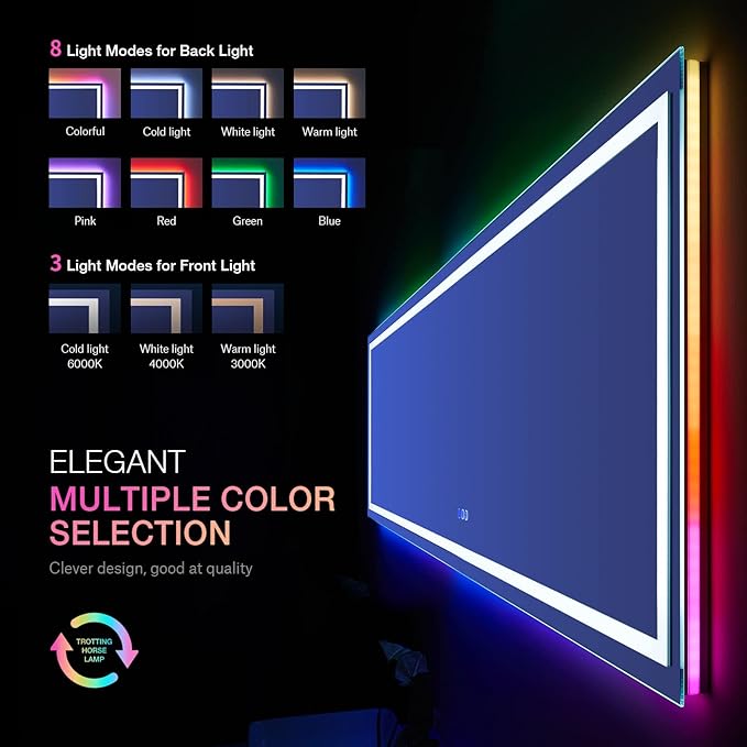LOAAO 84"X40" LED Bathroom Mirror with Lights, Anti-Fog, Dimmable, RGB Backlit + Front Lighted, Bathroom Vanity Mirror for Wall, Memory Function, Waterproof, Tempered Glass