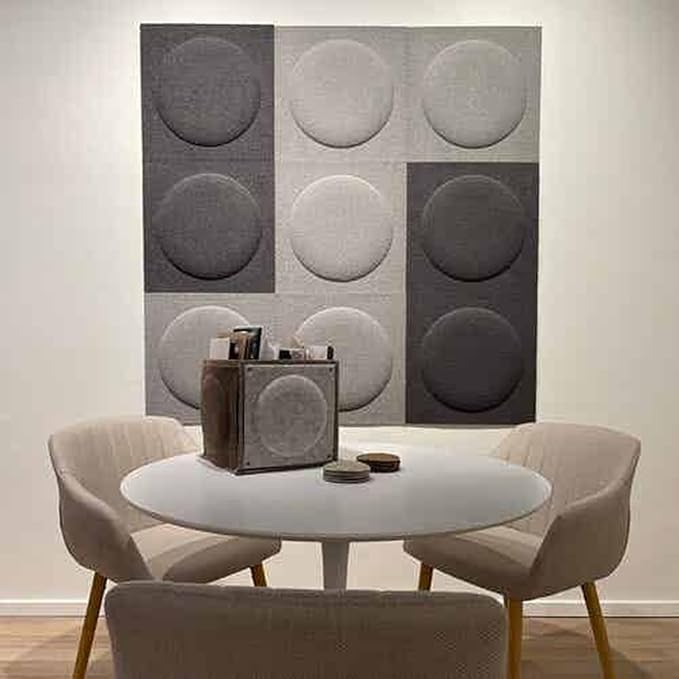 Acoustical 3D Wall Panels, 12 Pack 12''x12''x0.12 Circle Art Acoustic Panels for Interior Wall Decor, Decorative Acoustic Panels, Wall 3D Art (Light Gray)