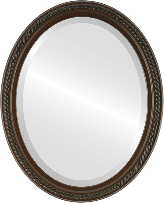 OVALCREST Oval Beveled Wall Mirror for Home Decor - Santa Fe Style - Walnut - 24x30 Outside Dimensions