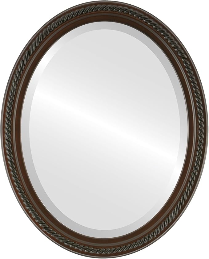 OVALCREST Oval Beveled Wall Mirror for Home Decor - Santa Fe Style - Walnut - 32x42 Outside Dimensions