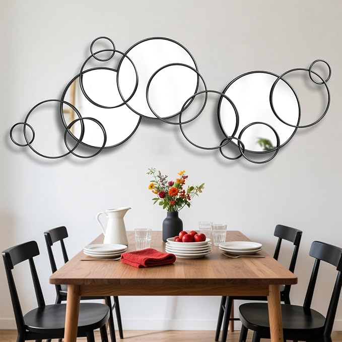Wall Mirror Decorative, Large Decorative Mirrors for Wall Decor, Round Black Mirror Wall Art, Wall Mirrors for Living Room, Entryway, Bedroom, Dining Room Kitchen 45''x25.5''
