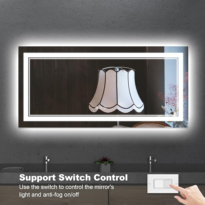 72 x 32 Inch LED Mirror for Bathroom with Front and Backlit,Large Lighted Bathrooom Mirrors for Wall,3 Colors Stepless Dimming Bathrooom Vanity Mirror LED Lights, Anti-Fog, Memory