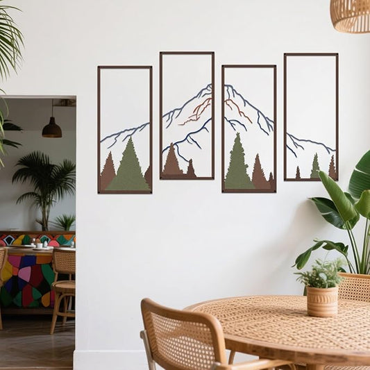 4 Pcs Metal Mountain and Forest Wall Decor Colorful Landscape Mountain Wall Art Pine Tree Forest Wall Decoration Rustic Nature Wall Decor for Living Room Home Office Bathroom Indoor (Middle)