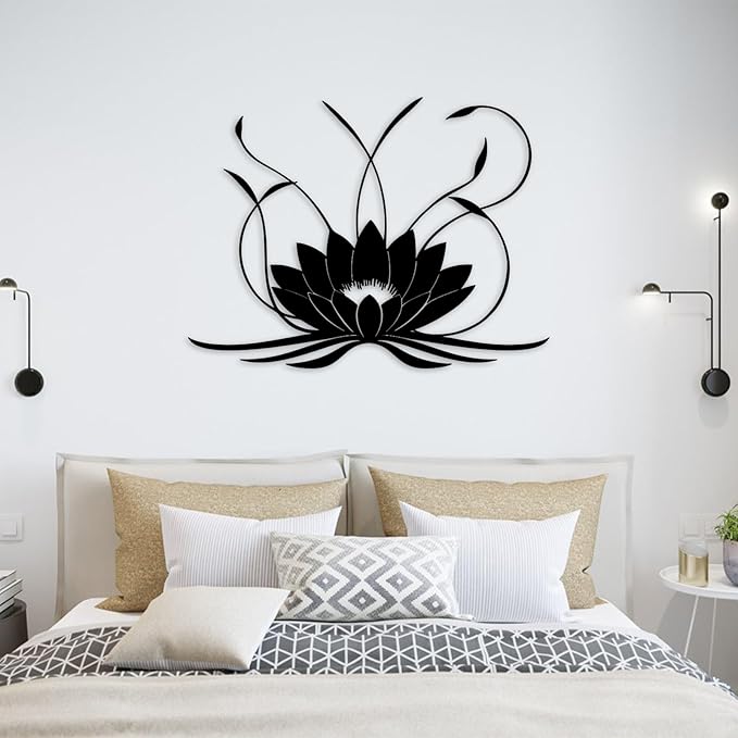 Lotus Flower Metal Wall Art, Boho Spiritual Wall Decor for Living Room (White, 48"x36" | 121x91cm)