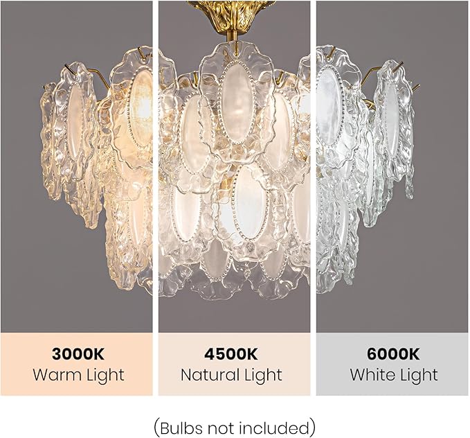 7PM Modern Gold Glass Chandelier, Antique Crystal Chandeliers 3-Layer 6 Light Round Pendant Chandelier for Dining Room Kitchen Island Living Room Bedroom 59" Height Adjustable, 20inch
