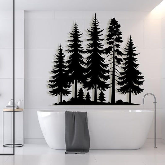 lunwall Metal Pine Tree Wall Art, Metal Forest Wall Art, Pine Branch Wall Decor, Christmas Tree Wall Decor, Forest Wall Hanging, Nature Lover Gift (Style 8, 31" W x 30" H / 80 x 77 cm)