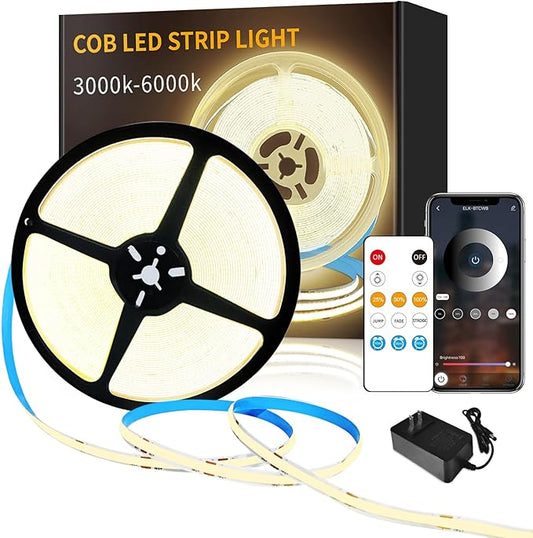50 FT COB LED Strip Lights Warm White Dimmable DC 24V 3000K Flexible LED Tape Light for Bedroom, with Remote and app Control LED Tape Lights,for DIY Home Decoration