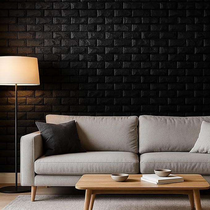20 Pcs 3d Wall Panels Stick and Peel, Black Brick Printable Faux Paneling Self Adhesive Waterproof 3d Wallpaper Stick and Peel for Bedroom, Bathroom, Kitchen, Fireplace (19.38 sq feet Coverage)
