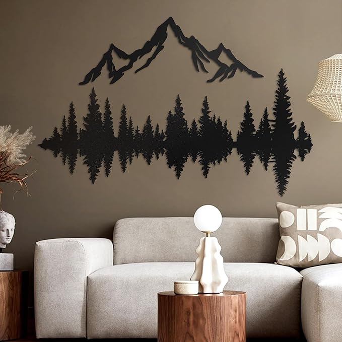 Metal Mountain Wall Art 40" x 32", Mountain Wall Decor, Art Wall Hangings for Living Room, Bedroom, Black, 40 Inch Long