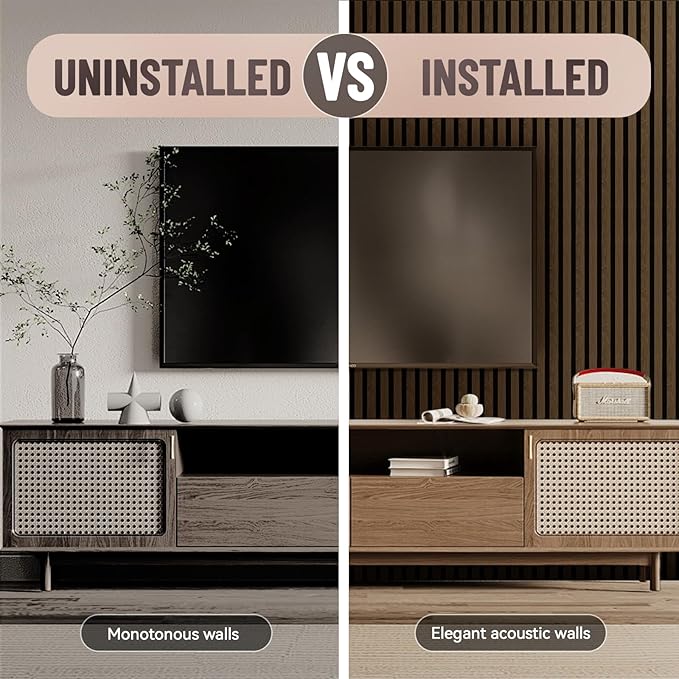 AKK-Stave Acoustic Wood Slat Wall Panels, Foldable Panels 94.5" X 23.6 "X 0.7" 15.5 ft² 3D Fluted Sound Absorbing Panel, for Interior Decoration (Smoked Oak 5#)