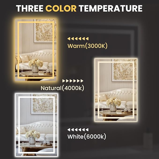 LOAAO 20"x30" LED Mirror for Bathroom, Lighted Bathroom Mirror with Lights, Anti-Fog, Dimmable, Memory Function, Easy to Install, Clear Reflection