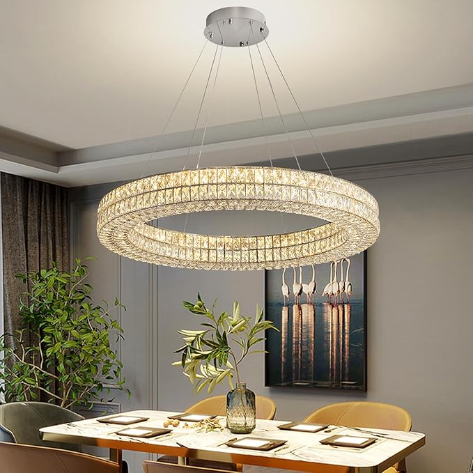 47.5in Large Ring Chandelier Round Crystal Chandelie for Living Room Led Dimmable Ring Pendant Light Ceiling Lighting 2700k-6000k