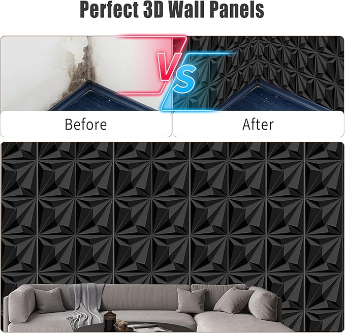 50 Pack 3D Textured Wall Panels – 12x12'' PVC Wall Coverings – Easy Install, Waterproof – Modern Accent Wall Decor for Living Room, Bedroom, Game Room – Covers 50 Sq.Ft.