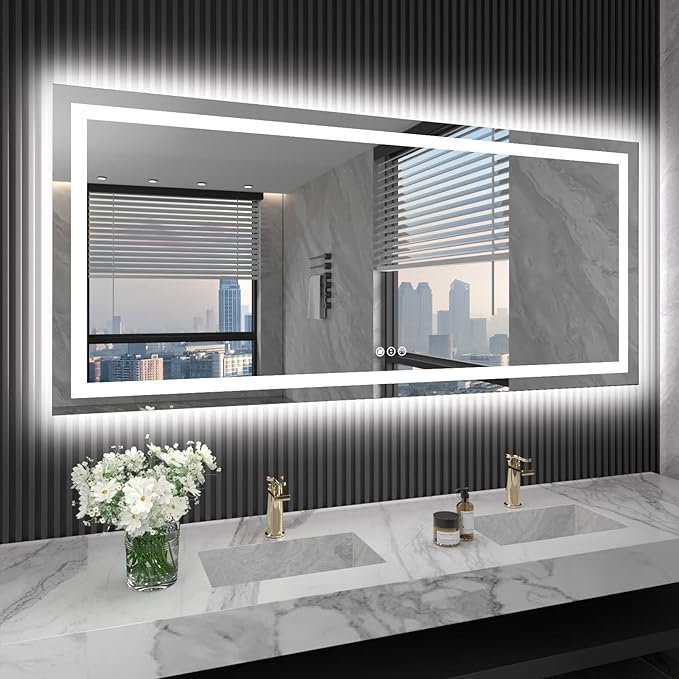 LOAAO 72X32 LED Bathroom Mirror with Lights, Anti-Fog, Dimmable, Backlit + Front Lit, Lighted Bathroom Vanity Mirror for Wall, Shatter-Proof, Memory Function, ETL Listed
