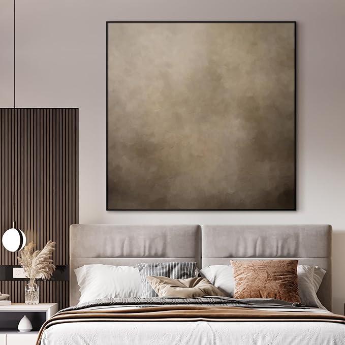 60"x60" XL Framed Wall Art - Minimalist Rustic Beige and Taupe Design (Frame Assembly Required)