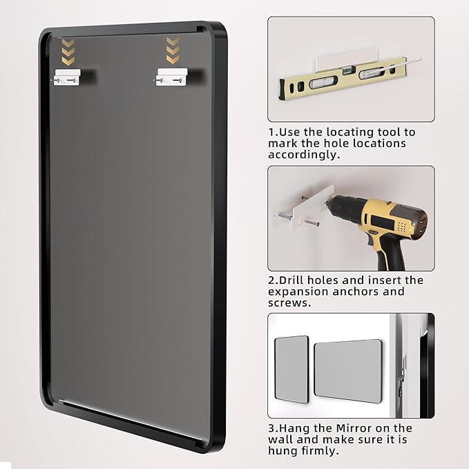 Kosmonia 30x22 Bathroom Vanity Mirror for Wall, Aluminum Framed, Farmhouse Rectangle, Anti-Rust, HD Reflection Anti-Desilvering, Distortion Free, Tempered and Shatter-Proof Wall Mounted Mirror, Black