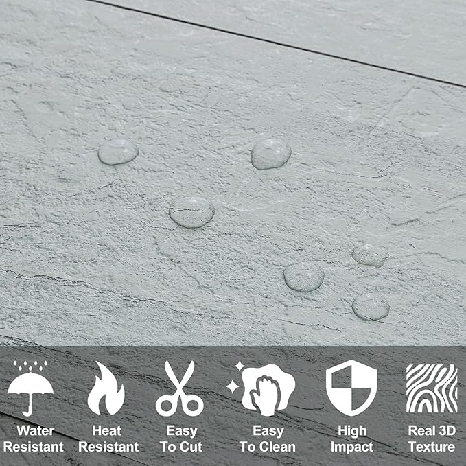 AULIGET 20-Piece Light Shale Peel and Stick Backsplash Wall Tiles, 6" x 12" PVC Faux Stone Stick on Tile for Backsplash Kitchen, Bathroom, Laundry Room, Camper, Fireplace