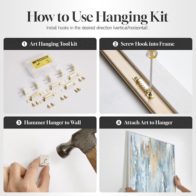 Large White Framed Blue and Gold Abstract Canvas Wall Art, 2 Piece Modern Minimalist Art Prints Paintings Artwork for Walls, Glitter Pictures for Living Room, Dining Room, Bedroom Wall Decor 20x30 In