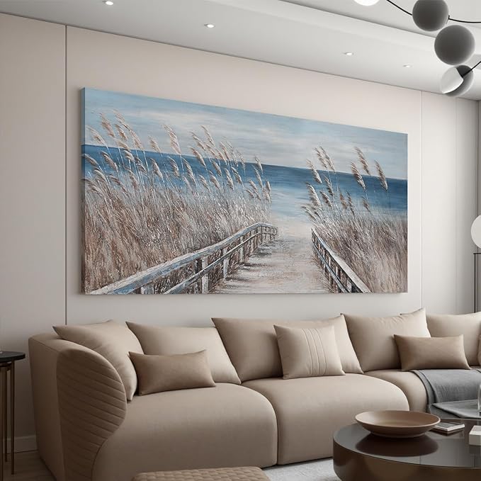 Canvas Wall Art Decor Oversize Modern Wall Art Decorations Artwork for Walls Large Blue Beach Coastal Textured Wall Art Prints Pictures Wall Decor Wall Art 39" X 78" For Walls Home Office Decor