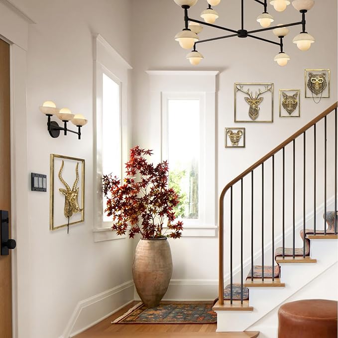 Newinhome Animal Heads Wall Decor (5pcs, Includes Metal Frame) Resin Animals Sculptures Head Wall Hanging Decoration Gold vintage Wall Sculpture for Living Room Bedroom Office