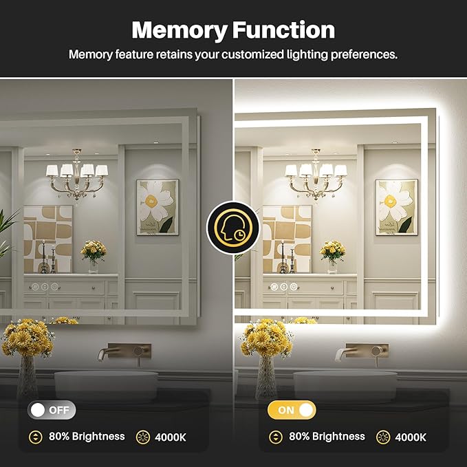 72"x32" LED Bathroom Mirror with Lights, Backlit & Front Lit, Lighted Wall Mirrors for Bathroom Vanity, Touch Screen Dimmable, Anti-Fog, Memory Function, HD Tempered Glass, Shatter-Proof, ETL Listed