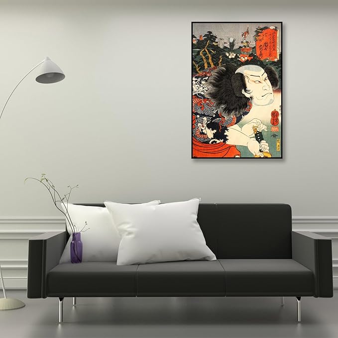 OKRA Utagawa Kuniyoshi Canvas Wall Art Kabuki Actor Nakamura Poses Poster Japanese Ukiyo-E Woodcut Art Animal Nature Landscape Poster Japanese Classic Wall Decor Unframed 16×24in/40×60cm