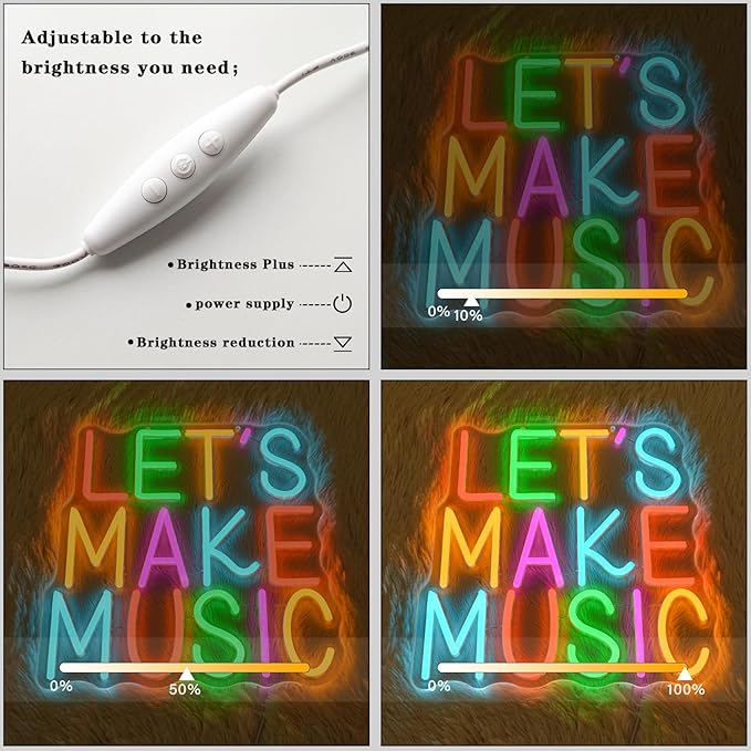 Let's Make Music Neon Sign Music Neon Light for Wall Decor Colorful Letter Led Neon Signs Classoom Led Neon Lights for Recording Studio Decoration