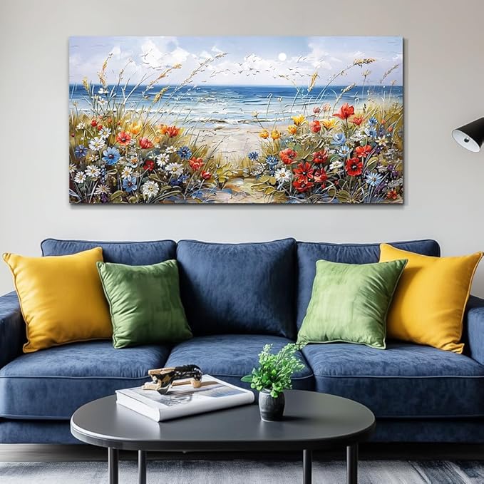 MHARTK66 Wall Decor For Living Room Large Canvas Wall Art Flowers Farmhouse Bedroom Wall Painting Office Blue Watercolor Print Nature Ocean Poster Modern Home Decorations Frames Artwork Easy Hanging