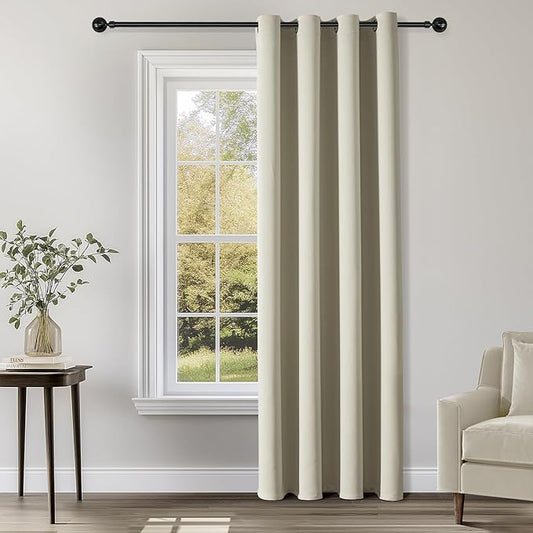 ChrisDowa Blackout Curtains 108 Inches Long for Living Room, Grommet Thermal Insulated Room Darkening Curtains for Bedroom (1 Panel Set, Beige, 52W x 108L)