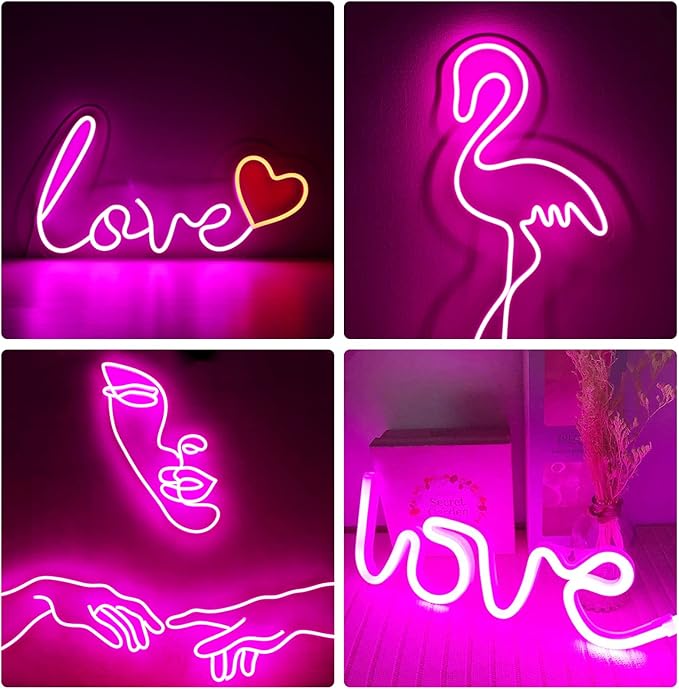 Neon Rope Lights, 16.4ft Rope Lights with Dimmable Remote and Adapter, Waterproof Flexible Smart Led Strip Lights for Bedroom, Super Bright, DIY Neon Sign, Indoors Outdoors Wall Decor, Pink