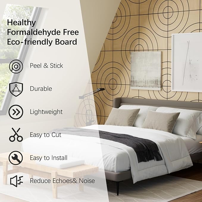 4 Packs Acoustic Wall Panels - Self-Adhesive 3D Wood Slat Wall Panel- Peel and Stick Sound Absorbing Panels for Noise Reducing - Feature Wall Decor for Home & Office