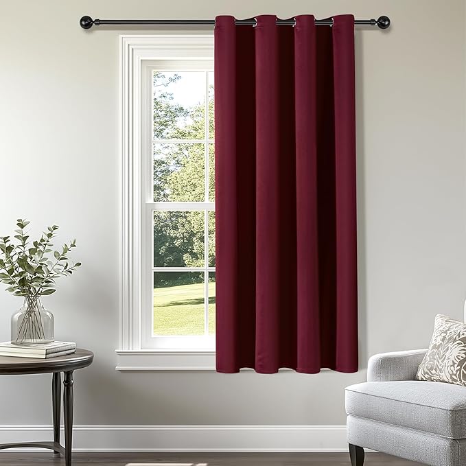 ChrisDowa Grommet Blackout Curtains for Bedroom - Thermal Insulated Room Darkening Curtains for Living Room (1 Panel Set, Burgundy Red,52W x 54L)