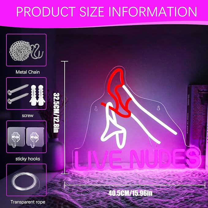 Live Nudes Neon Sign for Wall Decor, Sexy Lady Leg LED Neon Lights for Man Cave, Bar, Club, Bedroom, Game Room, Garage, Bachelorette Party Decor