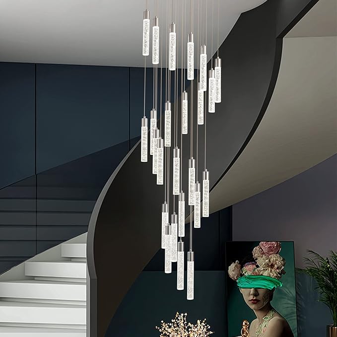24-Light LED Modern Crystal Chandeliers, Large Long Foyer Chandeliers for High Ceilings, 78" High Dimmable Ceiling Chandelier Pendant Lights Crystal Drop Light for Living Room Foyer Hallway Staircase