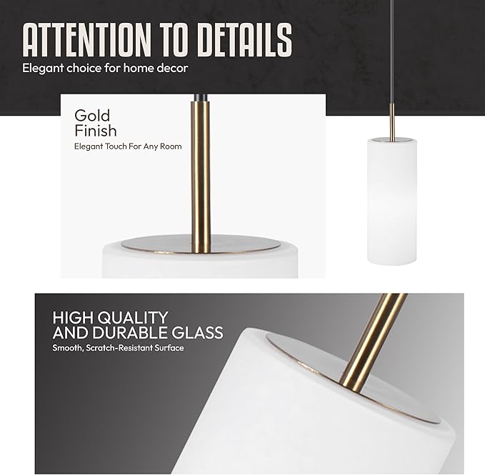 Luxury Black Pendant Light with Gold Finish and Warm White Bulb Included Adjustable Height - Farmhouse Pendant Light with Durable Glass for Dining Room Bedroom Office Bar Entryway