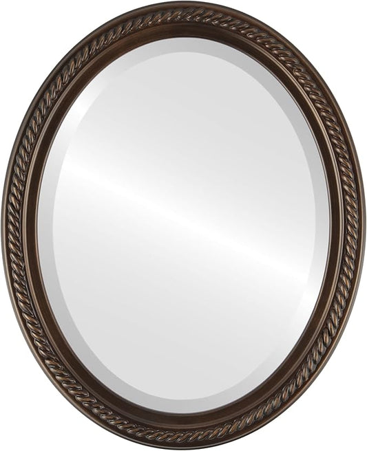 OVALCREST Oval Beveled Wall Mirror for Home Decor - Santa Fe Style - Rubbed Bronze - 18x22 Outside Dimensions