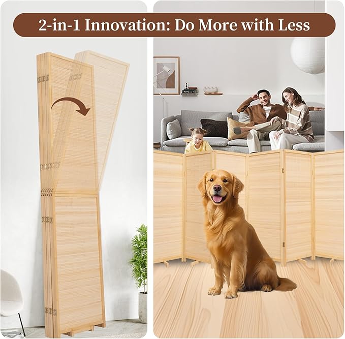 Bamboo Room Divider 6 Panel Wall Divider, 106'' W x 67'' H Folding Design with Extra Stable Base, 100% Bamboo Room Divider Screen for Room Separation, Chinese Room Partitions and Dividers Freestanding