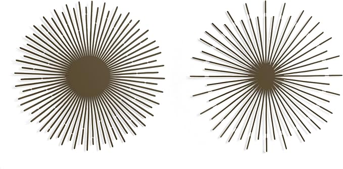 NEODECO Sun Rays-Double Metal Wall Art, Geometric Sun Decor, Metallic colors, Large 3D wall sculpture, model BC, Set of 2 (Bronze, Medium)
