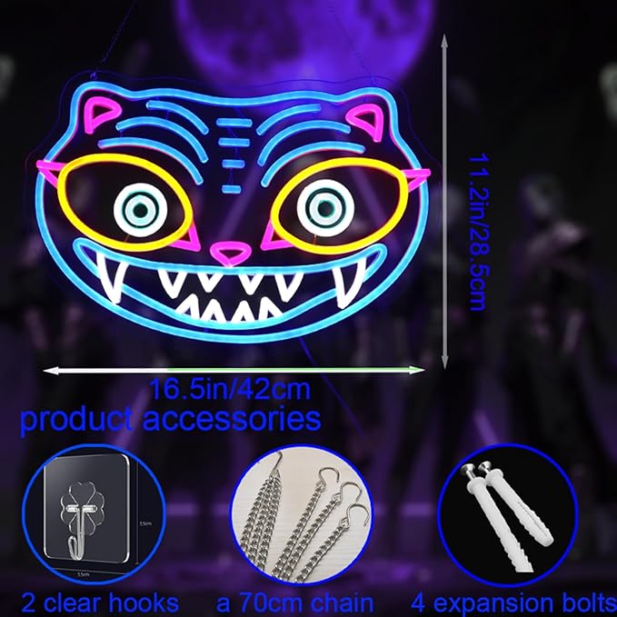 Blue Tiger LED Neon Sign, Animal Shape Wall Decor, 16.5x11.2 Inch, USB Powered, Dynamic Design for Gaming Room