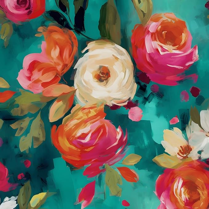 Bright Floral Wall Paper Watercolor Peel and Stick Wallpaper Oil Painting Contact Paper for Countertop Cabinet Wall Shelf Liner Removable Renter Friendly Colorful 17.5 x 196.5In