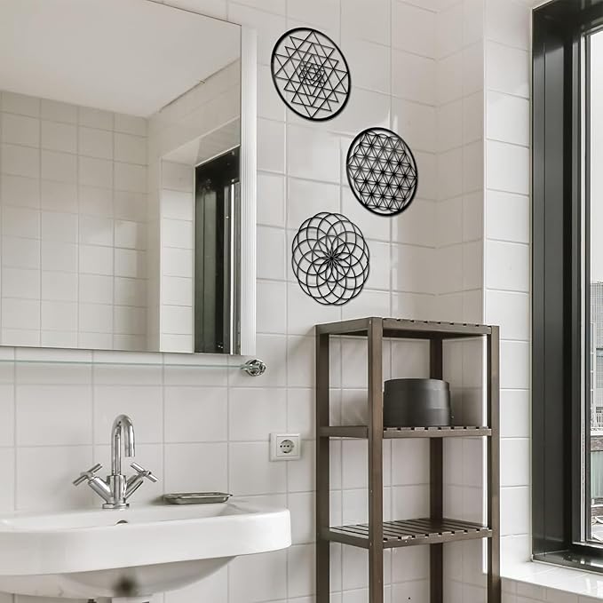 3 Pcs Metal Abstract Wall Decor, Minimalist Lines Wall Hanging Art Painting, Modern Geometric Black Wall Sculpture Suitable for Home Office, Hotel Living Room, Bedroom and other Home Decoration（Circle）