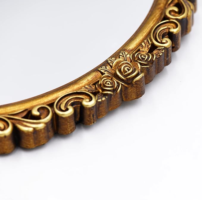 OIGUMR Oval Smallest Wall Mirror Resin Frame Size：12 x 8.3 inch Mirror Vintage Hanging Mirrors for Bedroom Living-Room Dresser Decor Gold