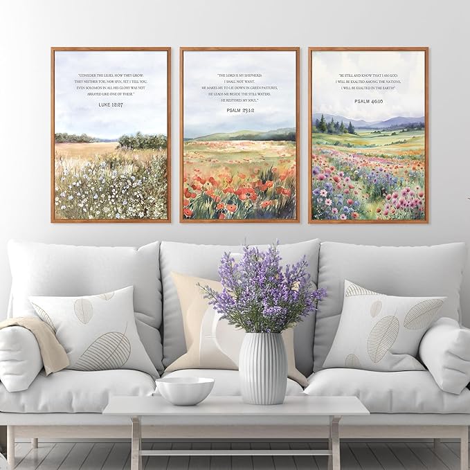 CHDITB Framed Canvas Art Print, Nature Flowers Christian Wall Decor, Floral Spiritual Scripture Wall Painting, Vintage Church Biblical Verses Art Prints for Zen Room Yoga Room Decor 16"x24"x3