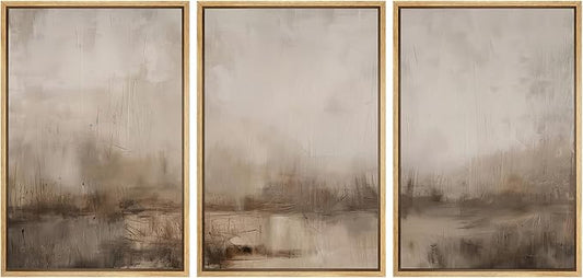 MUDECOR Framed Wall Art Print Set Minimalist Abstract Landscape Misty Horizons Illustrations Modern Art Decorative Chic for Living Room, Bedroom, Office - 24"x36"x3 Natural